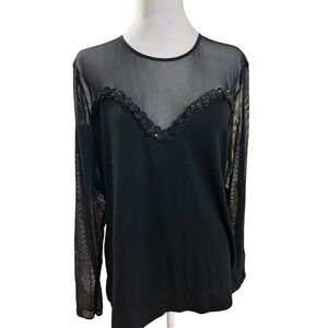 Silhouettes Vintage Black Top Mesh Bodice‎ & Sleeves Sz 14